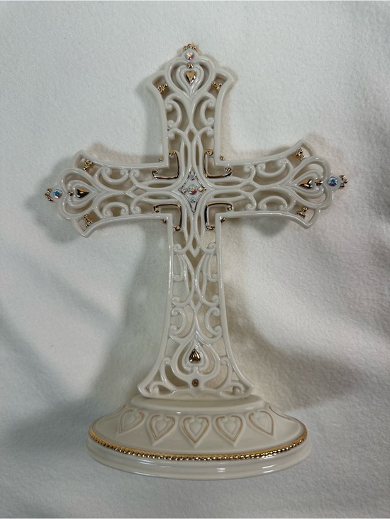 Lenox Other - NWT Lenox Cream Ceramic “Eternal Love” Cross with Gold Trim and Crystal Accents